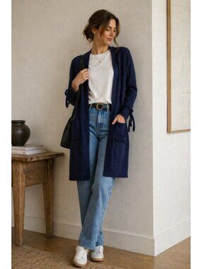 Cashmere Charter Club Luxury 100% Cashmere Cardigan Navy Blue Open Front Size XL